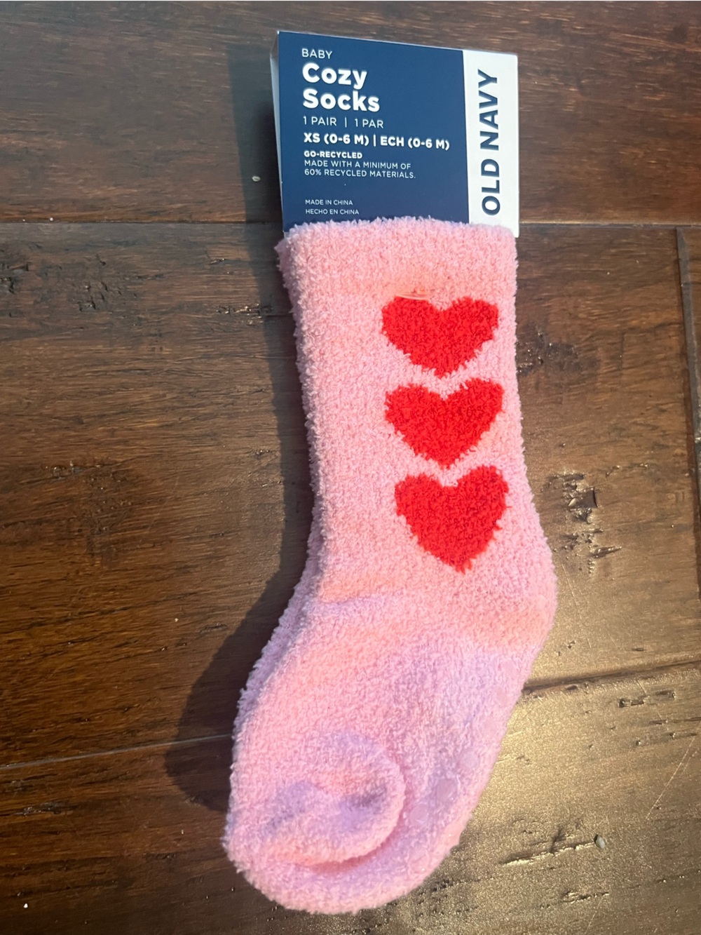 Old Navy Pink Fuzzy Baby Socks with Red Heart Accents